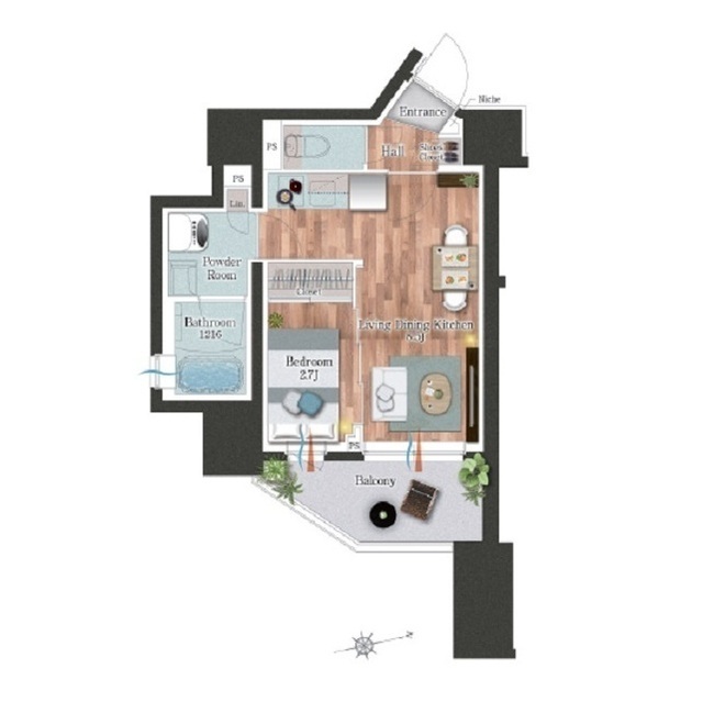 デュオフラッツ池尻大橋ノリス 0801号室の間取り図